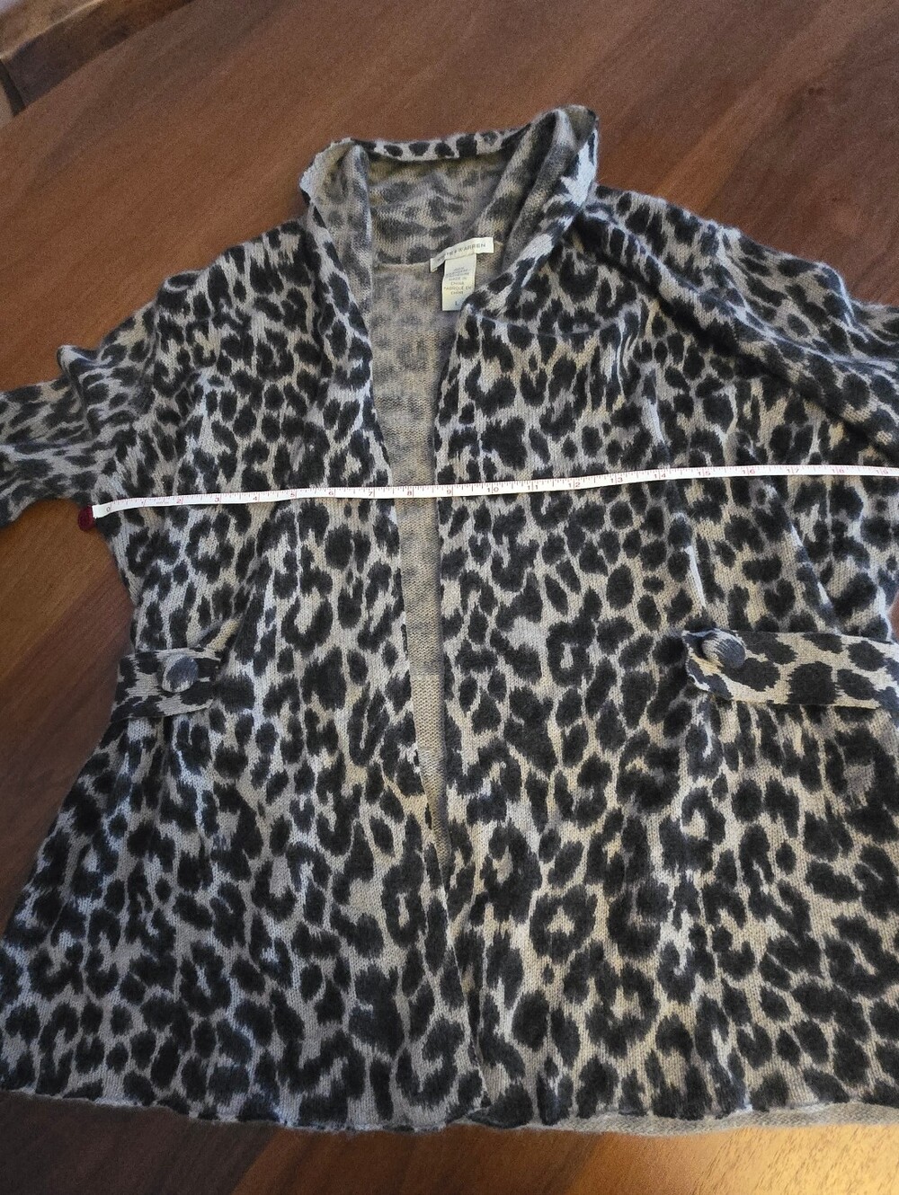 White & Warren Animal/leopard Open Cashmere Cardigan